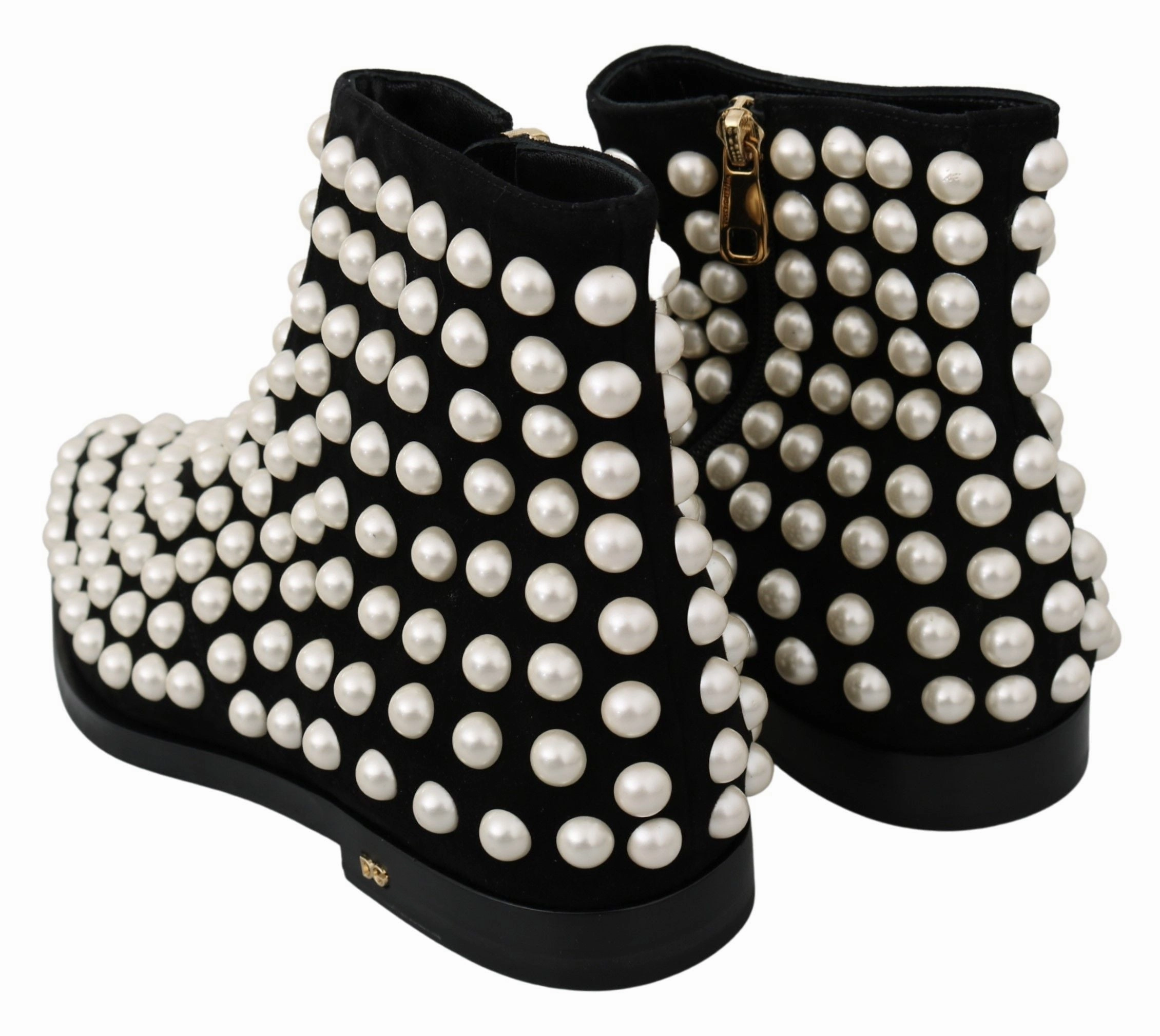 Dolce & Gabbana Chic Suede Ankle Boots with Women's Pearls