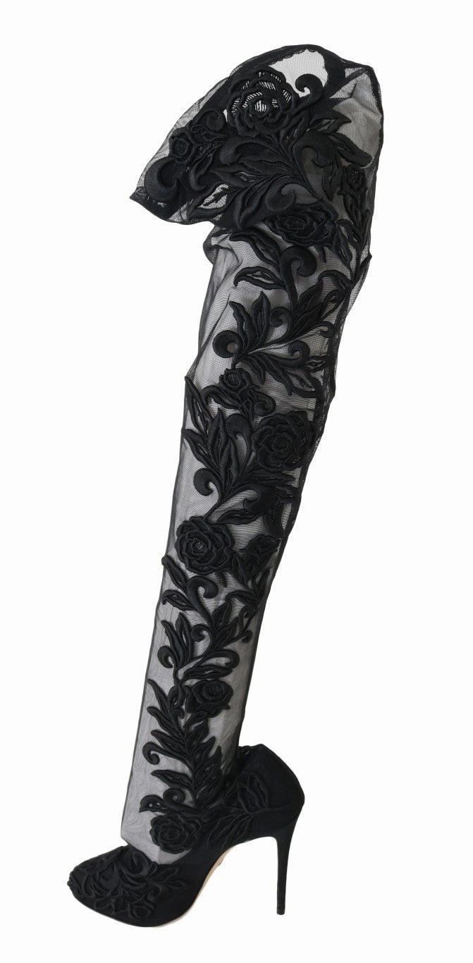 Dolce & Gabbana Embroide Floral Over-Knee Women's Boots
