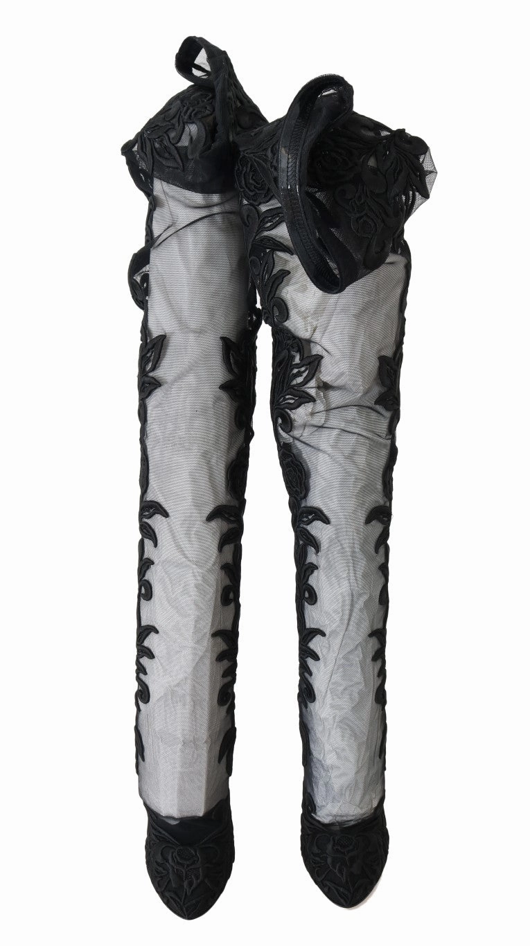 Dolce & Gabbana Embroide Floral Over-Knee Women's Boots