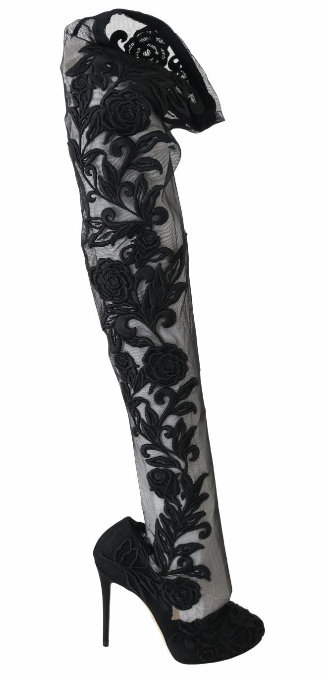 Dolce & Gabbana Embroide Floral Over-Knee Women's Boots Promo on Womens Fashionable Boots
