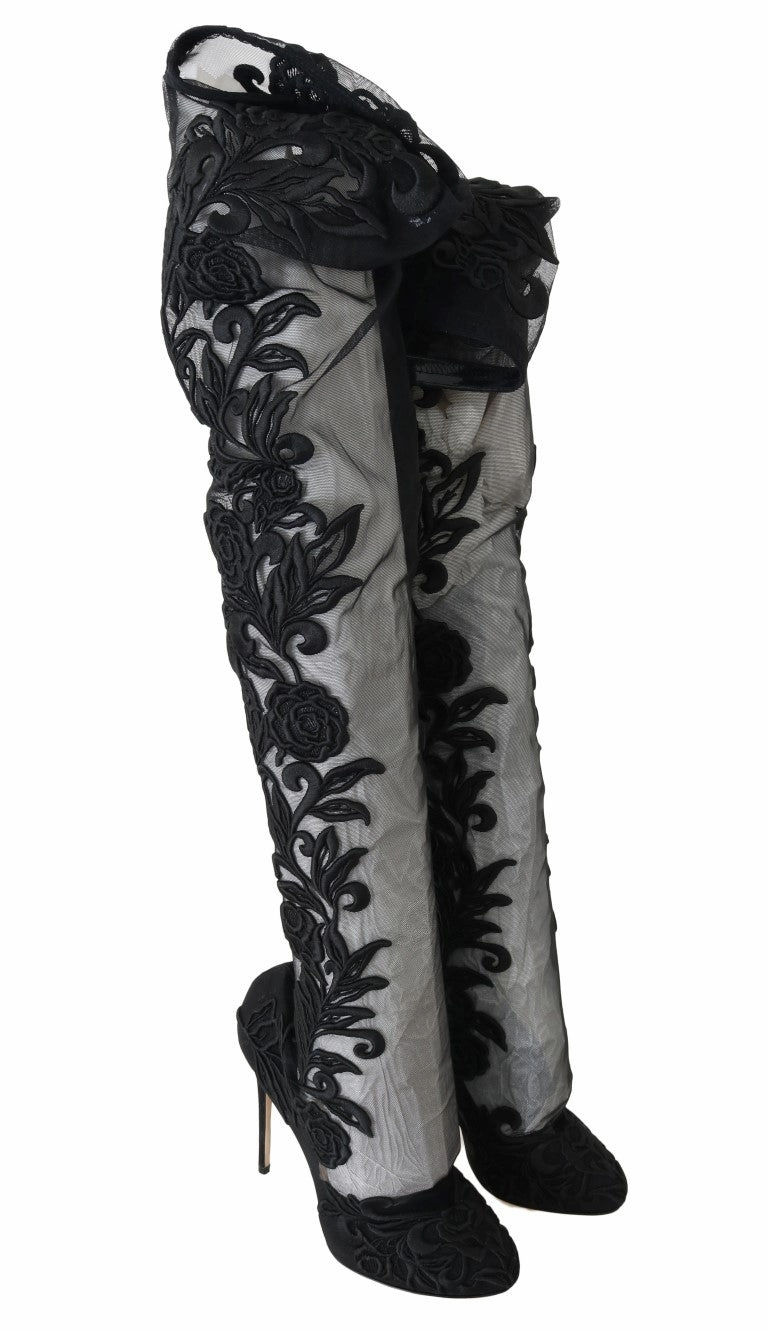 Dolce & Gabbana Embroide Floral Over-Knee Women's Boots