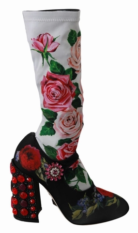 Dolce & Gabbana Floral Embellished Socks Women's Boots Promo on Womens Fashionable Boots