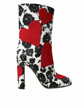 Dolce & Gabbana Floral Hearts Leather High Boots Women's Shoes Promo on Womens Fashionable Boots