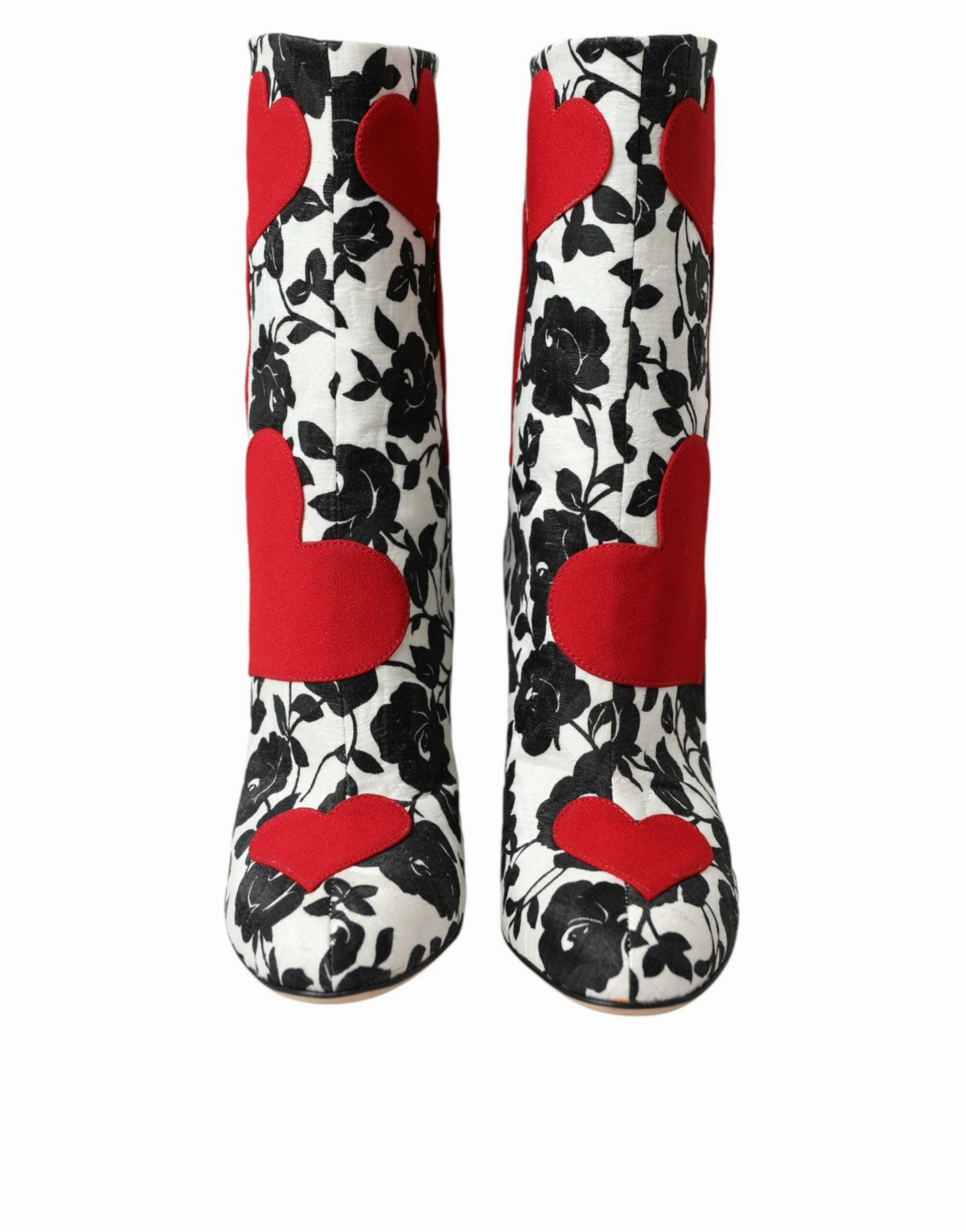 Dolce & Gabbana Floral Hearts Leather High Boots Women's Shoes