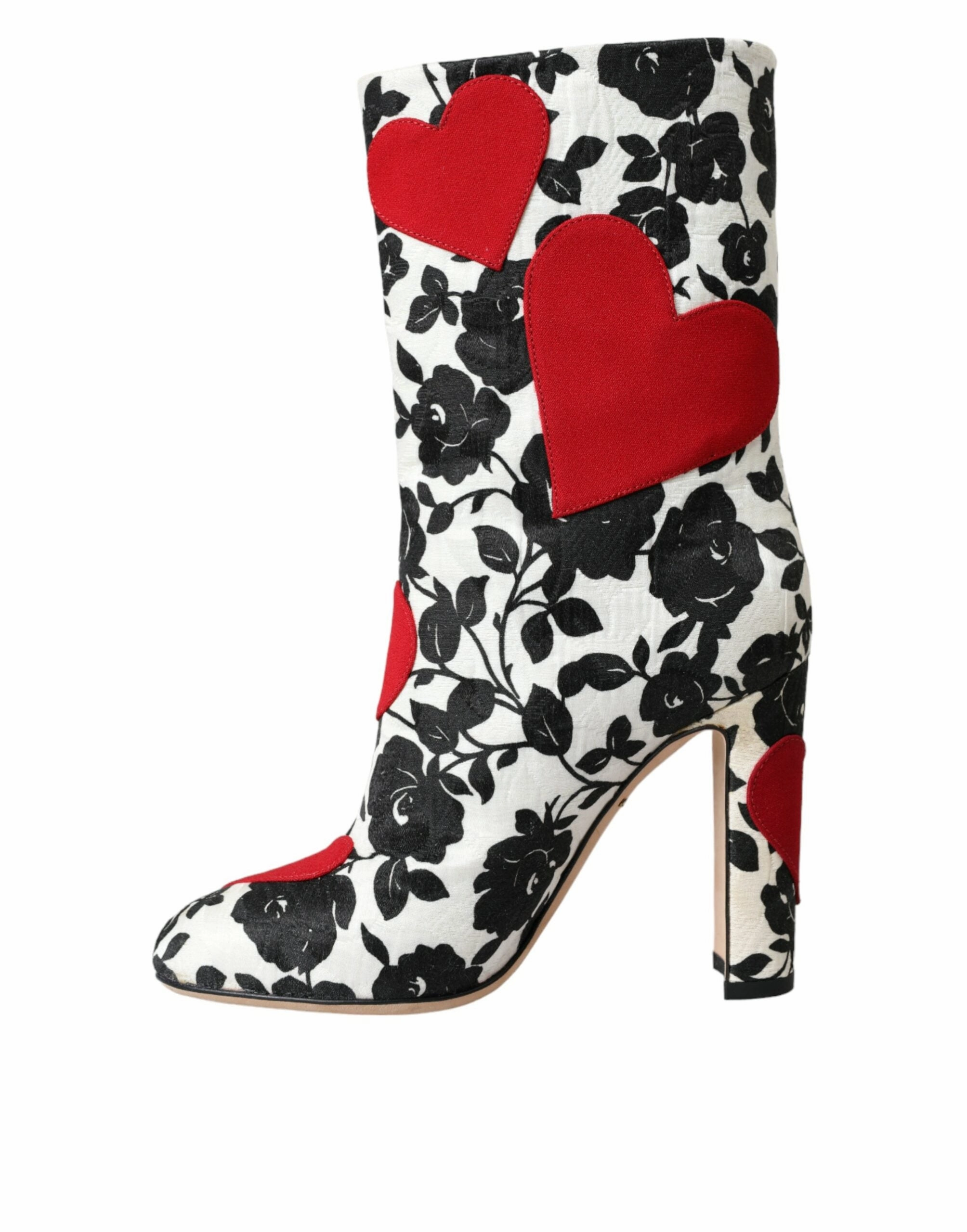 Dolce & Gabbana Floral Hearts Leather High Boots Women's Shoes