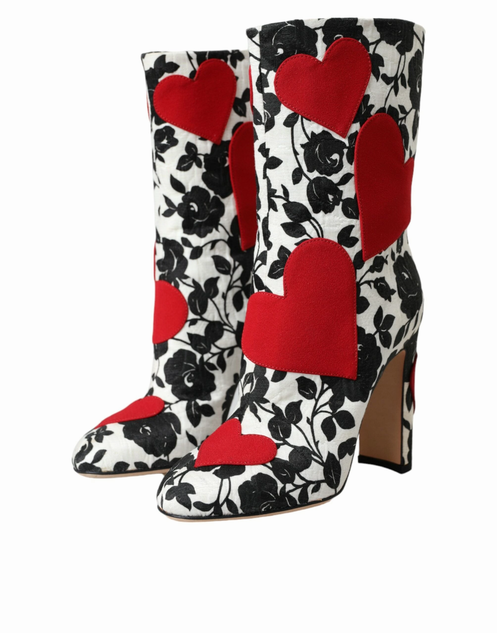 Dolce & Gabbana Floral Hearts Leather High Boots Women's Shoes