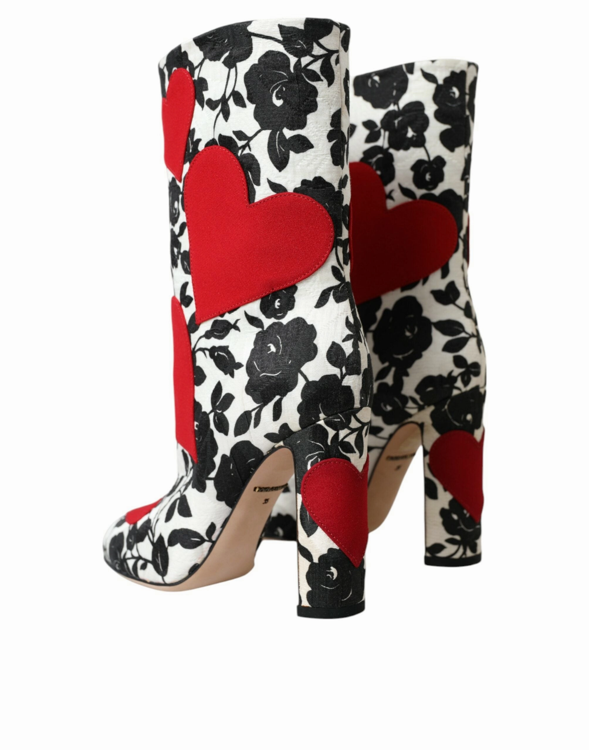 Dolce & Gabbana Floral Hearts Leather High Boots Women's Shoes