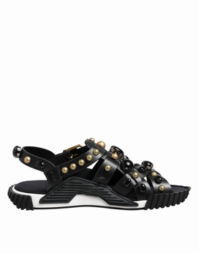 Dolce & Gabbana Leather Studded Ankle Strap Sandals Men's Shoes Discount Mens Beach Sandals