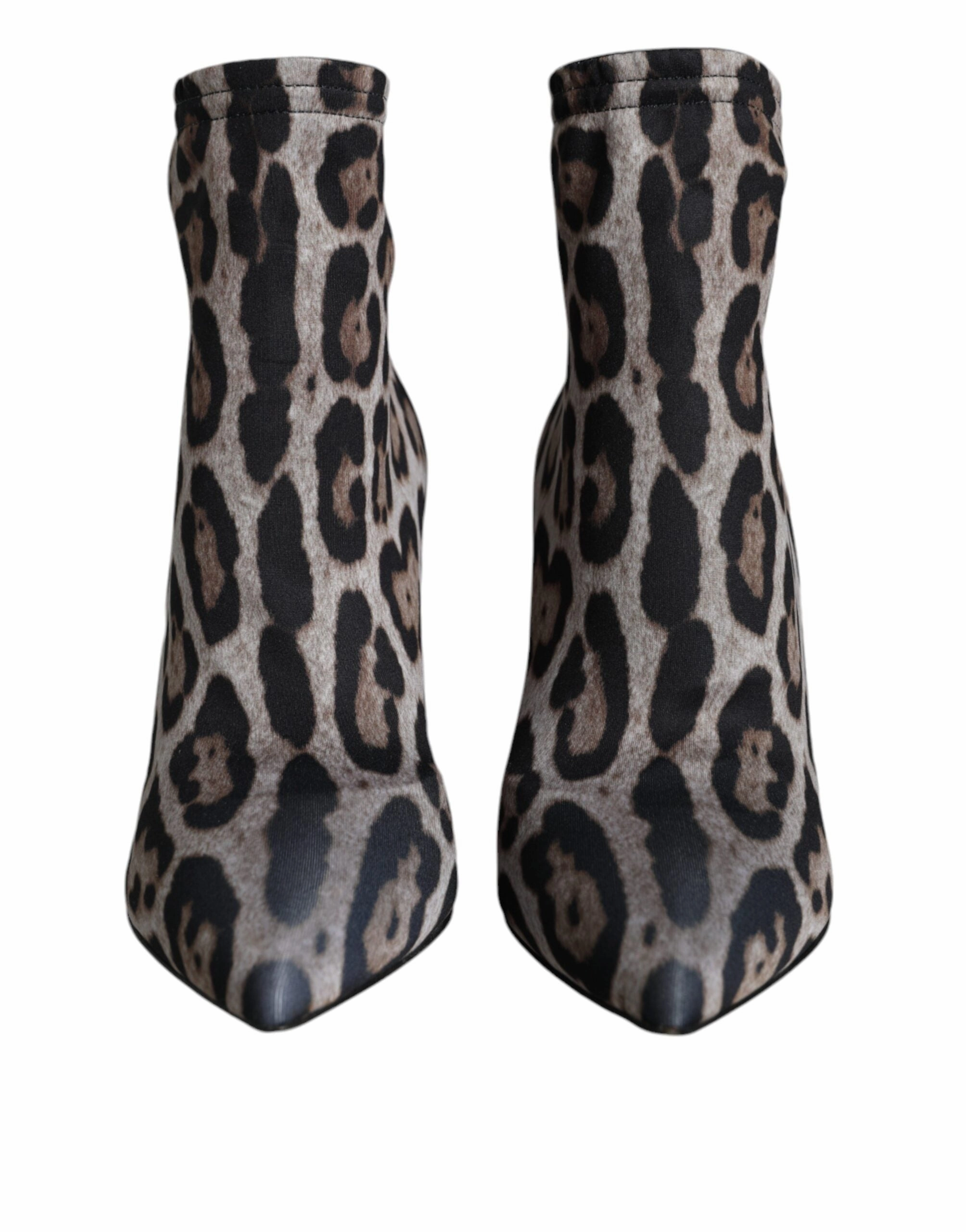 Dolce & Gabbana Leopard Stretch Heels Ankle Boots Women's Shoes