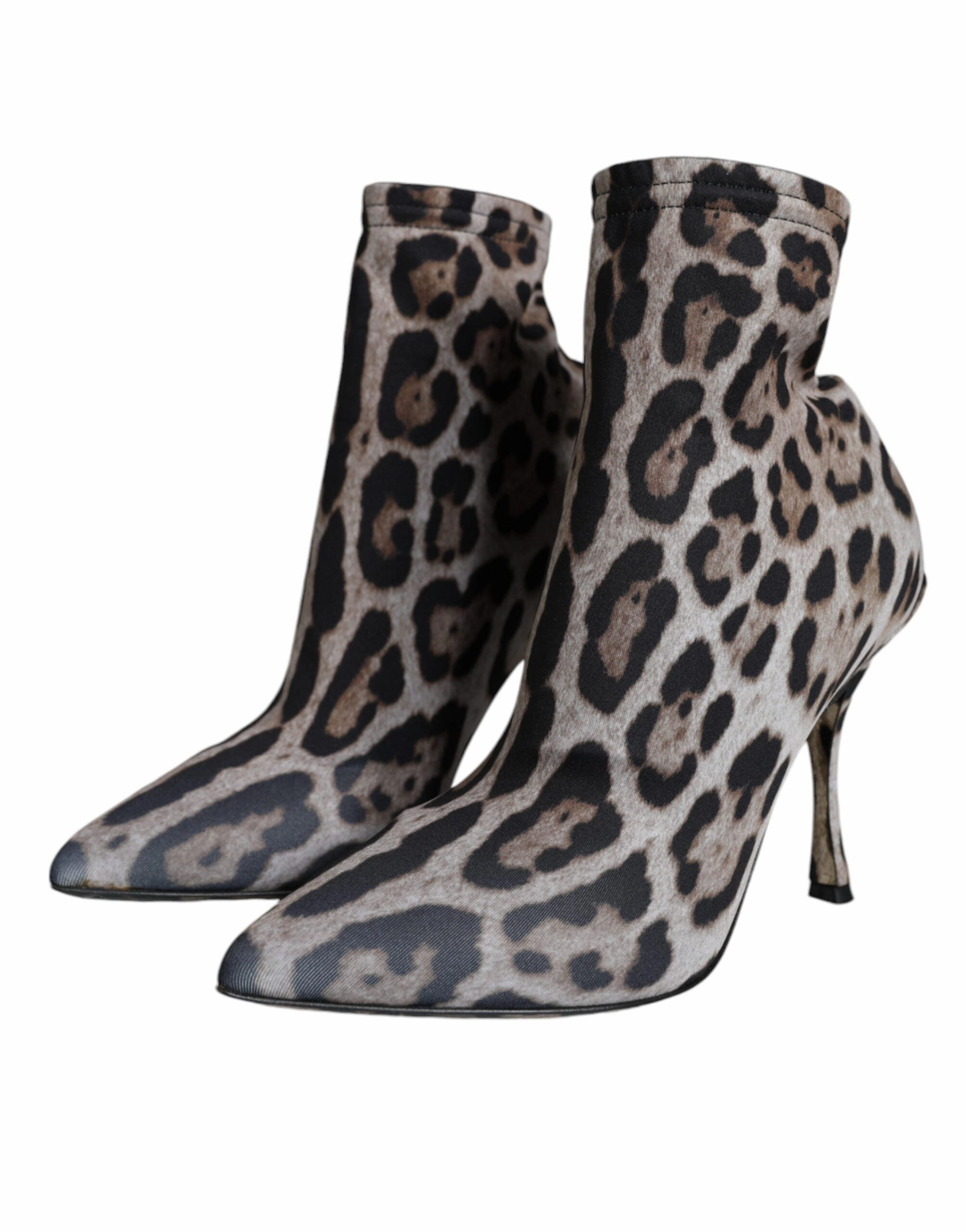 Dolce & Gabbana Leopard Stretch Heels Ankle Boots Women's Shoes