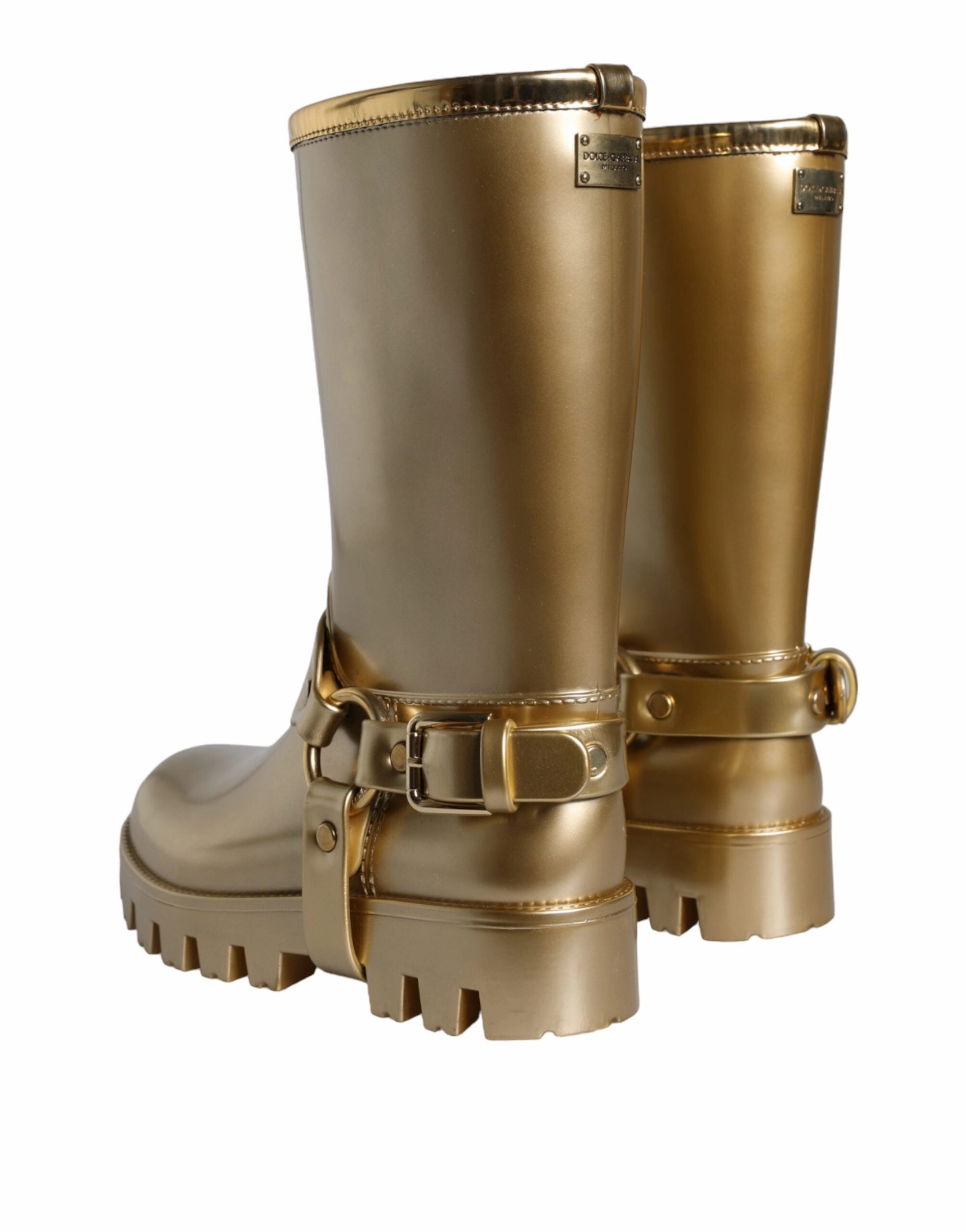 Dolce & Gabbana Metallic Rubber PVC Rain Boots Women's Shoes