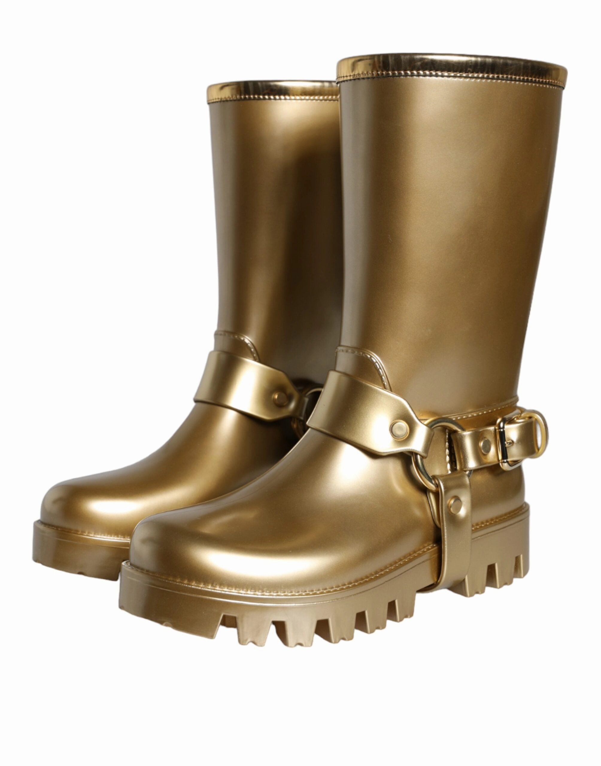 Dolce & Gabbana Metallic Rubber PVC Rain Boots Women's Shoes