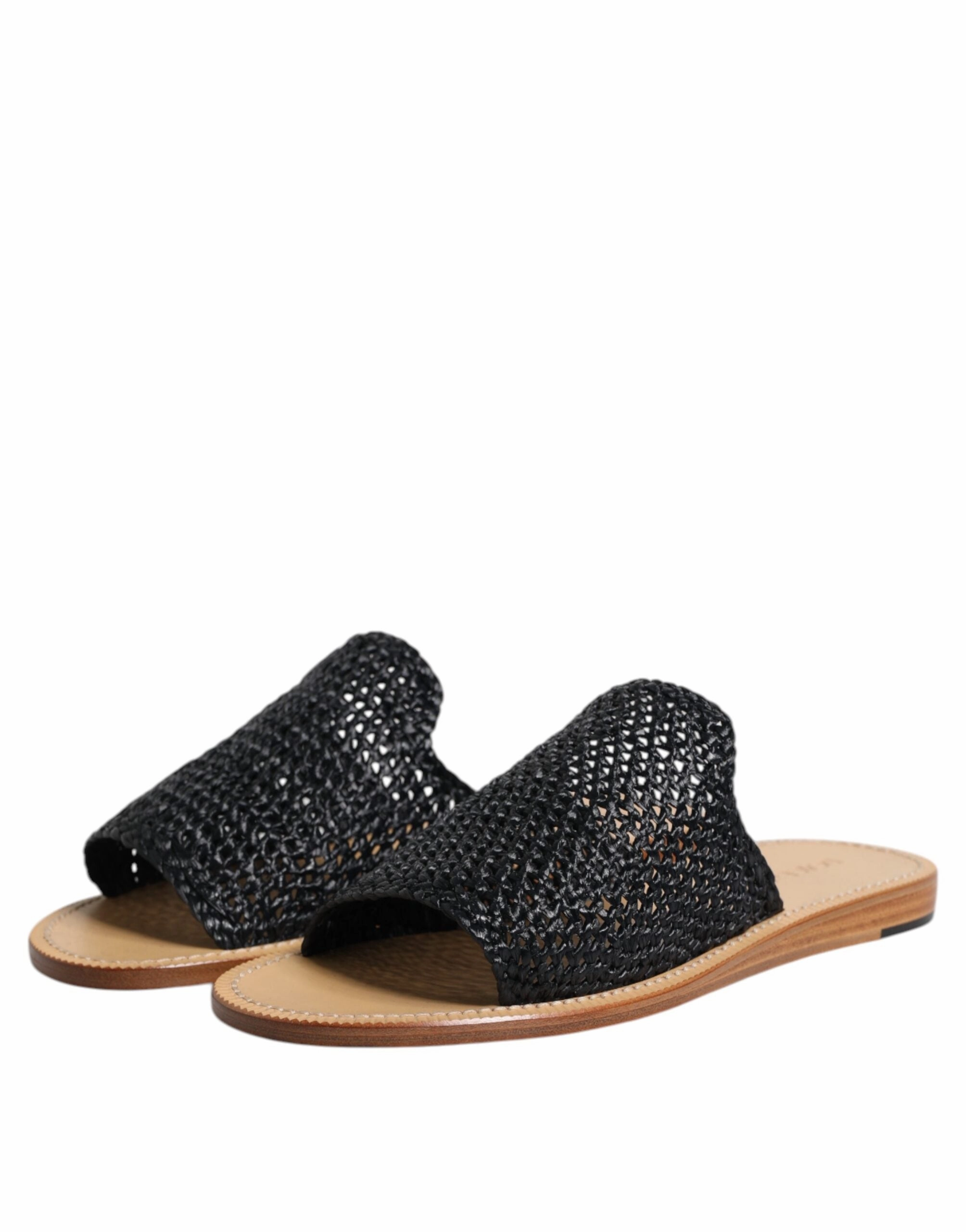 Dolce & Gabbana Monochrome Braided Raffia Slides Men's Shoes