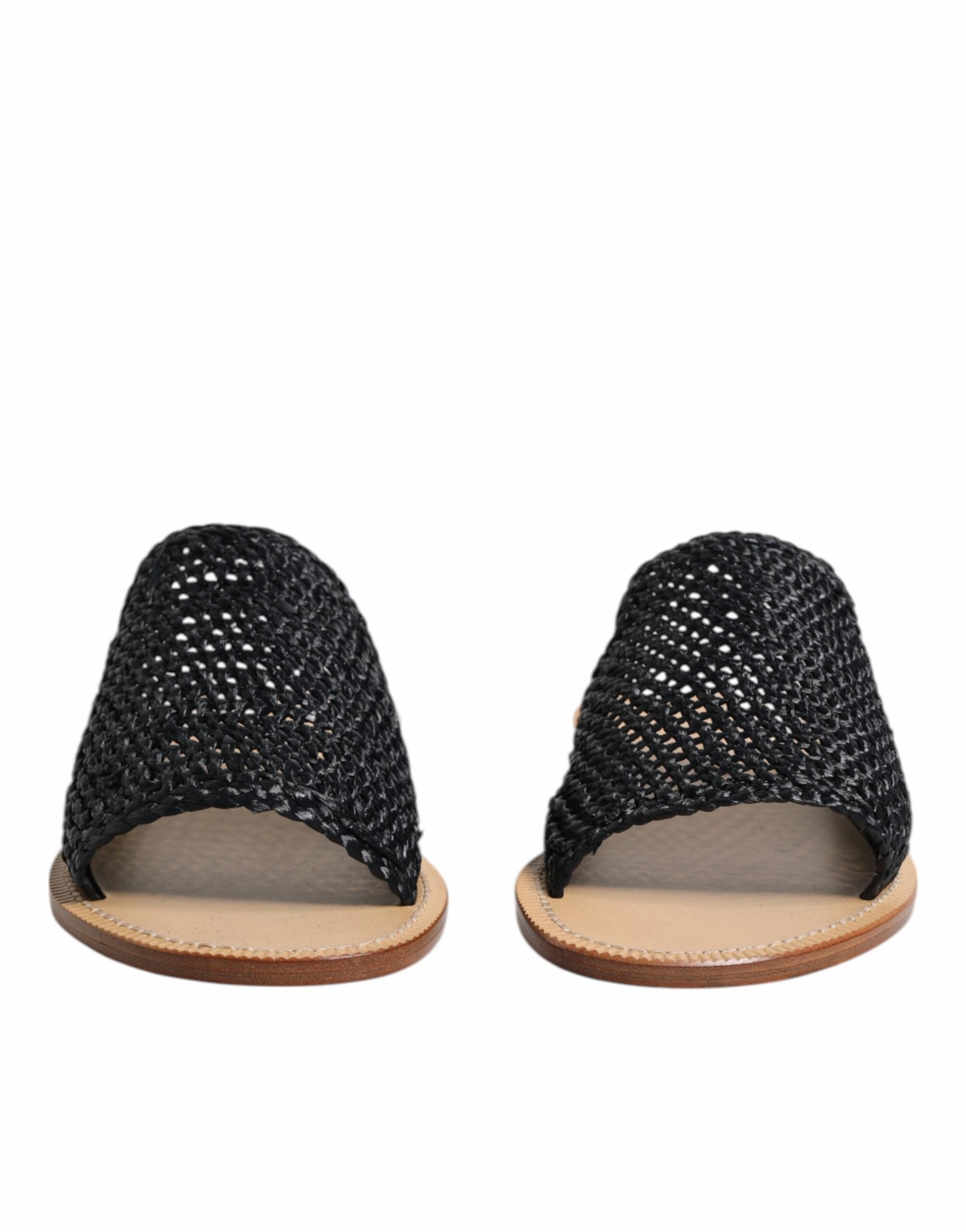 Dolce & Gabbana Monochrome Braided Raffia Slides Men's Shoes