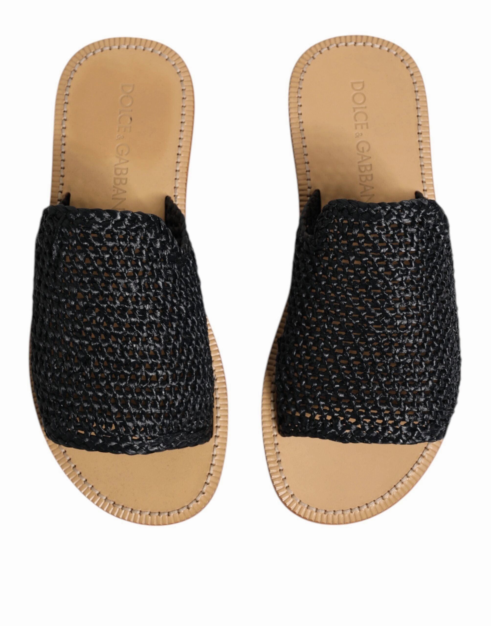 Dolce & Gabbana Monochrome Braided Raffia Slides Men's Shoes