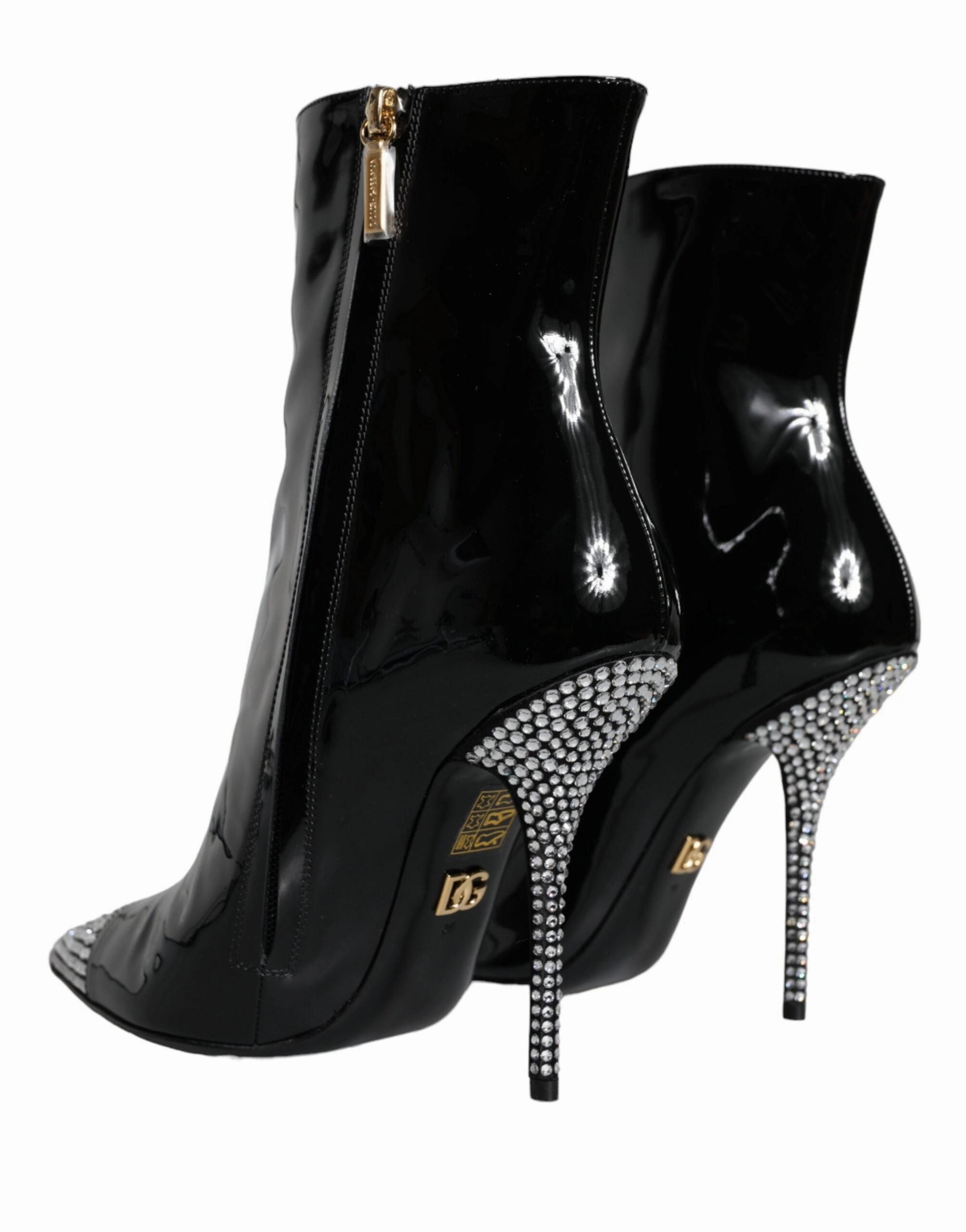 Dolce & Gabbana Patent Leather Crystal Heel Boots Women's Shoes