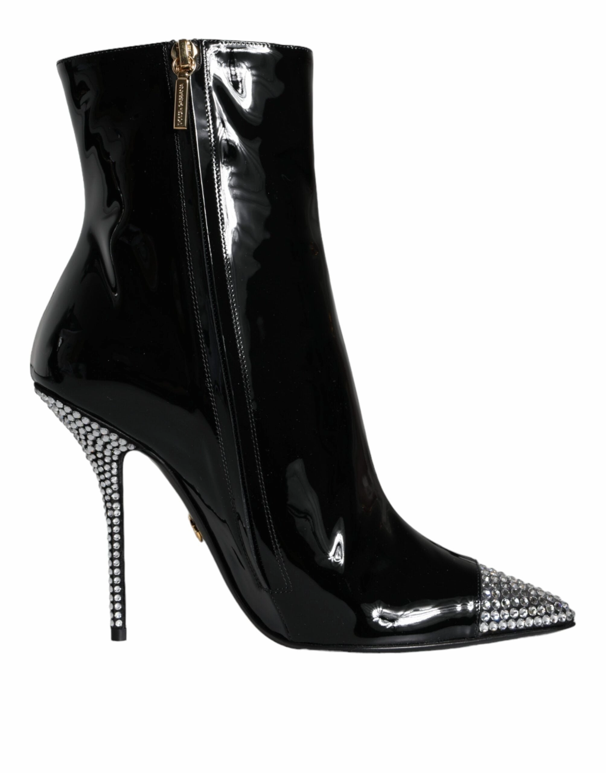 Dolce & Gabbana Patent Leather Crystal Heel Boots Women's Shoes Promo on Womens Fashionable Boots