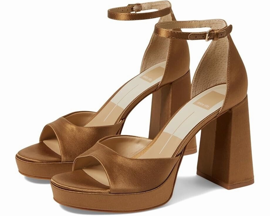 Dolce Vita Pandro Sandal Women's 9.5 Brown Leather Ankle Strap Block Heel ZPO904 Womens Flat Sandals clearance