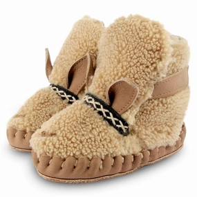 Donsje Baby Kapi Exclusive Lining Alpaca Beige Curly House Slippers for Kids on sale
