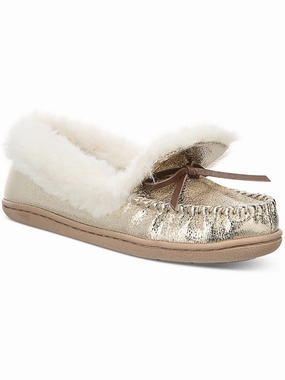 Dorenda Womens Faux Leather Moccasin Slippers Cozy Womens Slippers discount