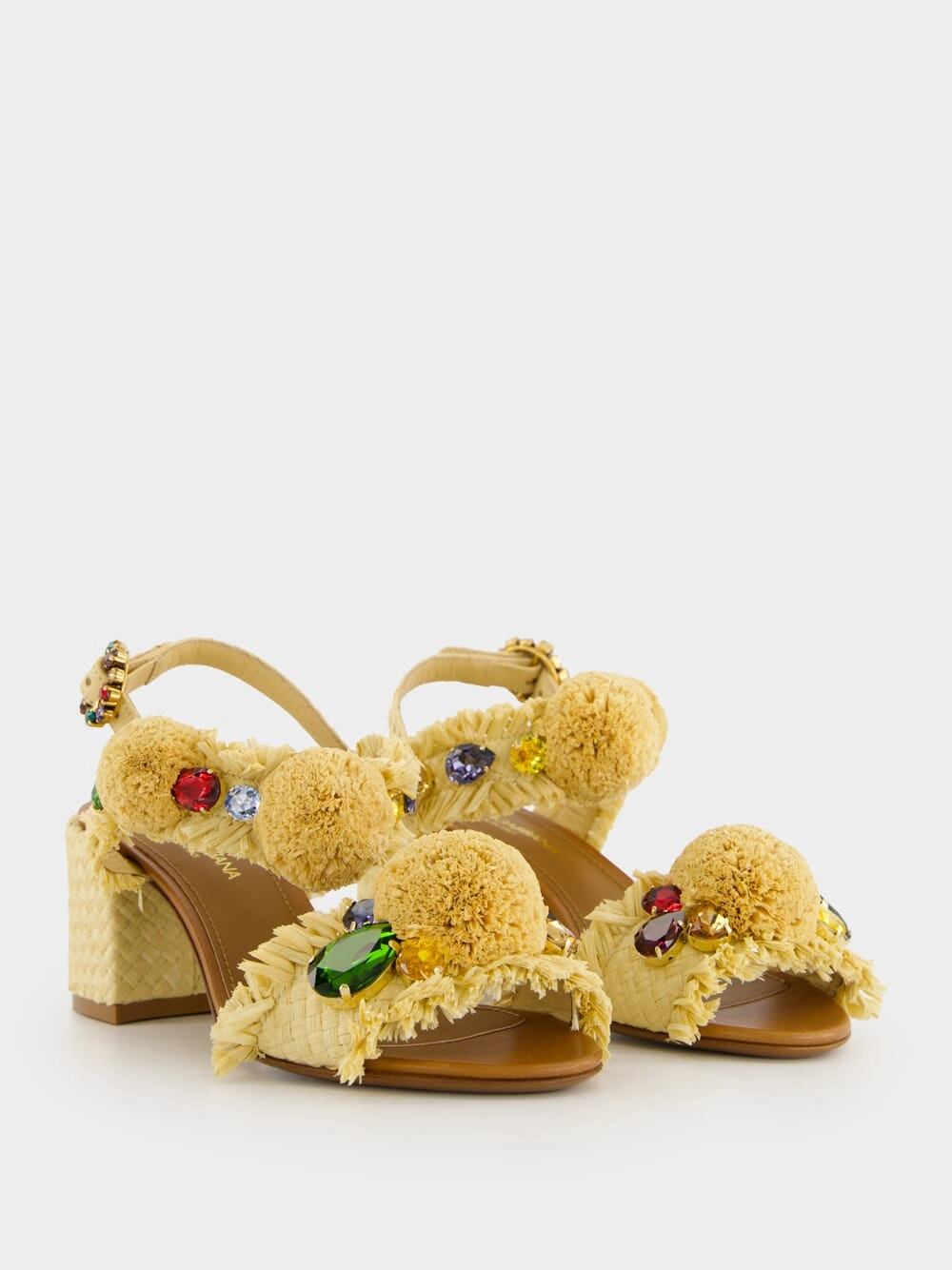 Embroidered Raffia Sandals