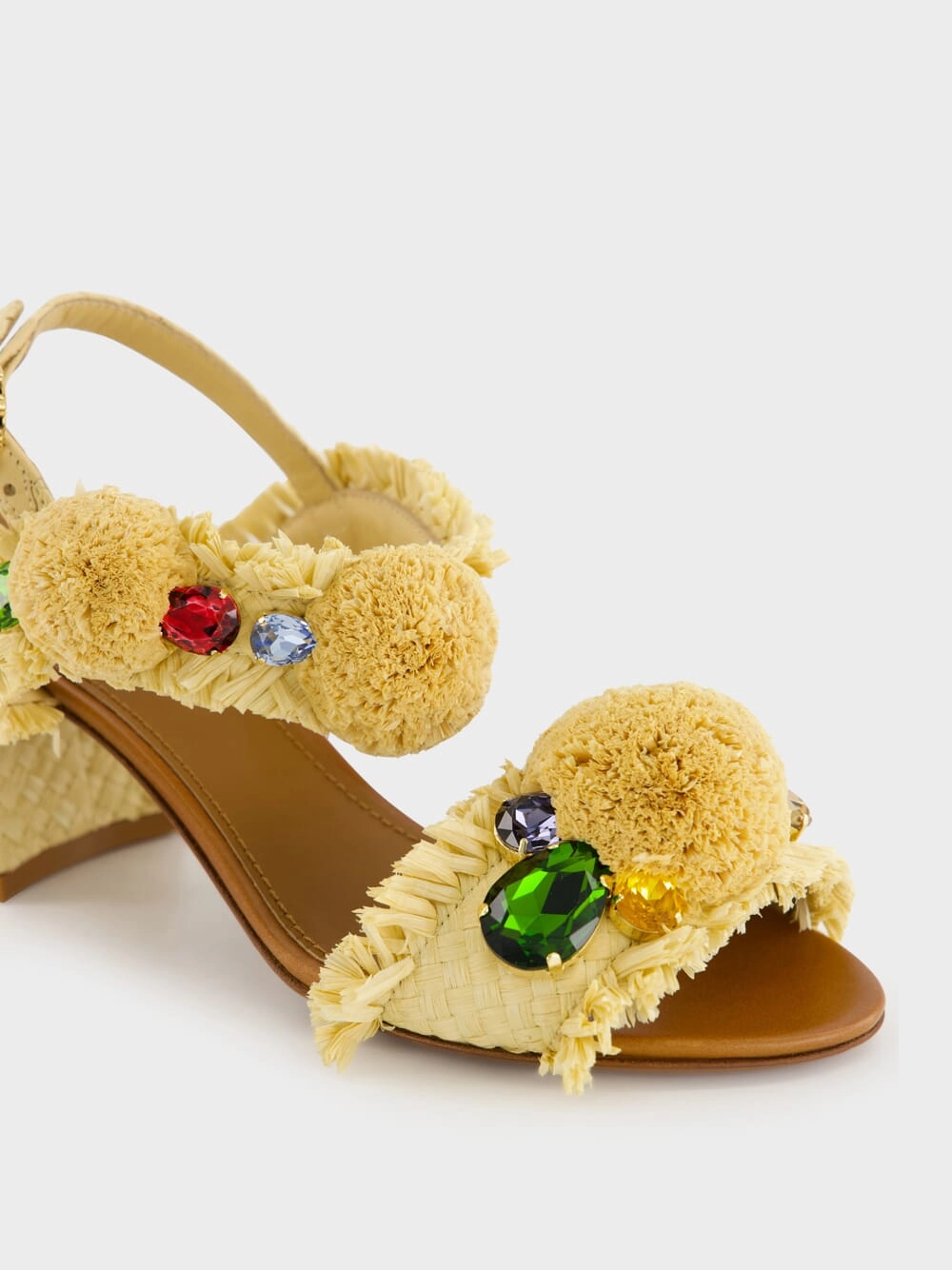 Embroidered Raffia Sandals