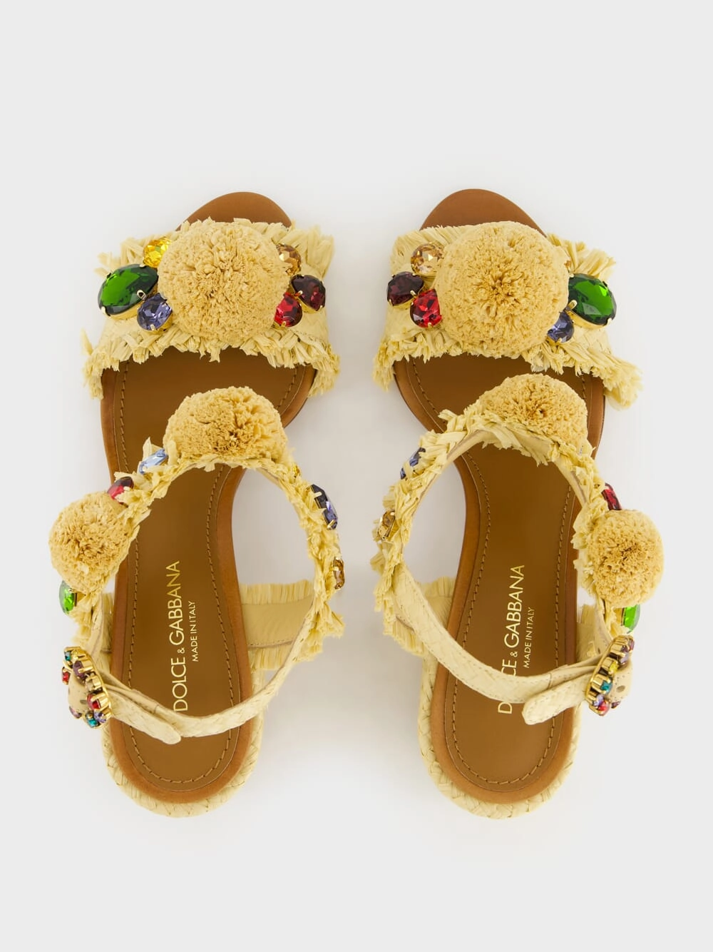Embroidered Raffia Sandals