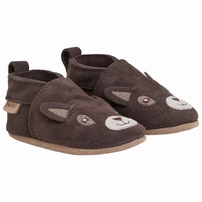 En Fant Chocolate Brown Leather Booties w. Animal motif House Slippers for Kids on sale