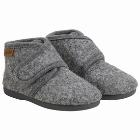 En Fant Dark Gray Melange Wool Booties Velcro House Slippers for Kids on sale
