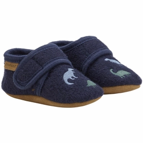 En Fant Navy Wool Slippers With Embroidery Wool Slippers Kids clearance