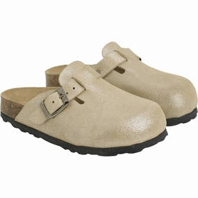 En Fant Slippers Nubuck Leather Champagne Beige House Slippers for Kids on sale