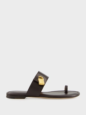 Espresso Flat Leather Sandals Womens Sandals mega clearance