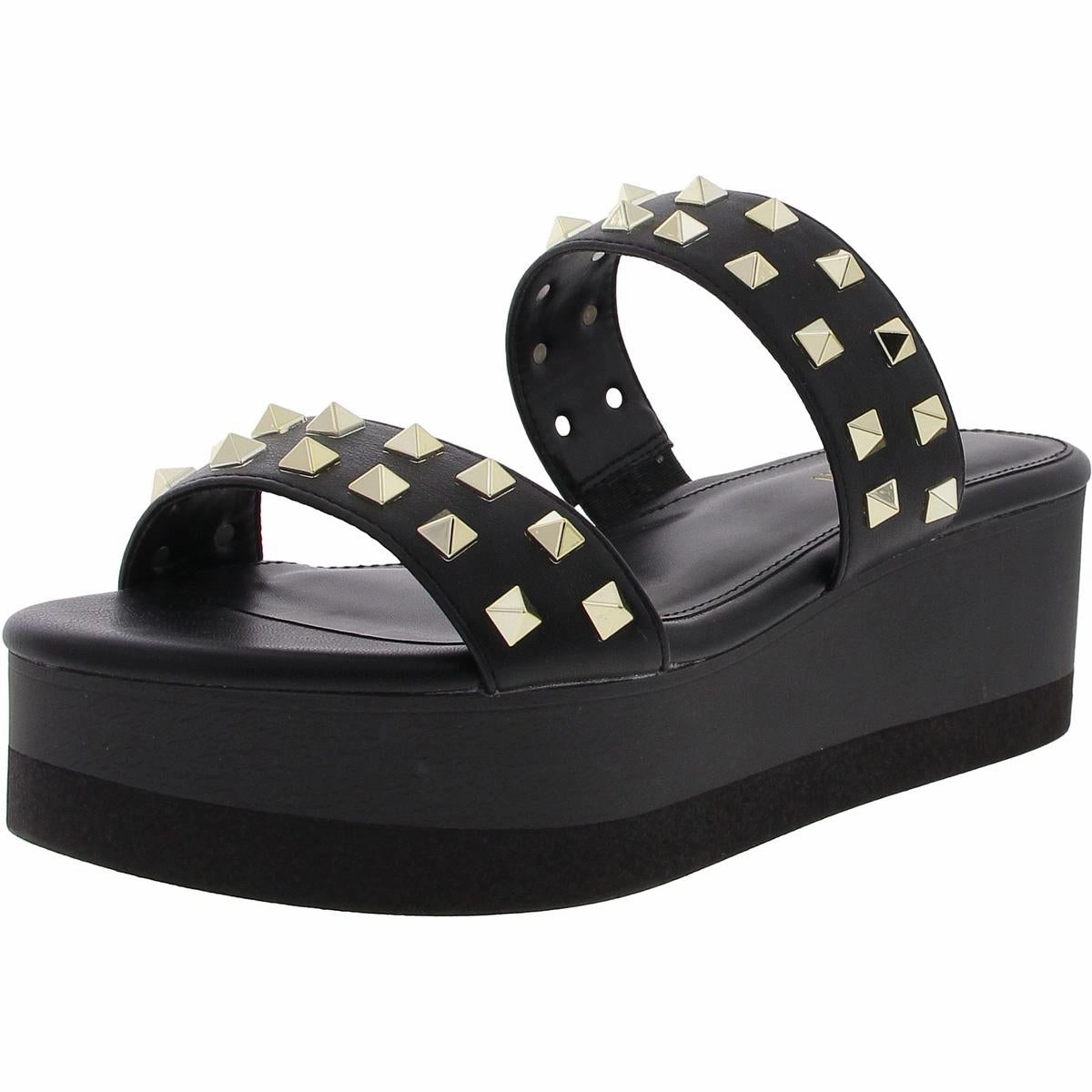 Everett Womens Studded Faux Leather Platform Sandals