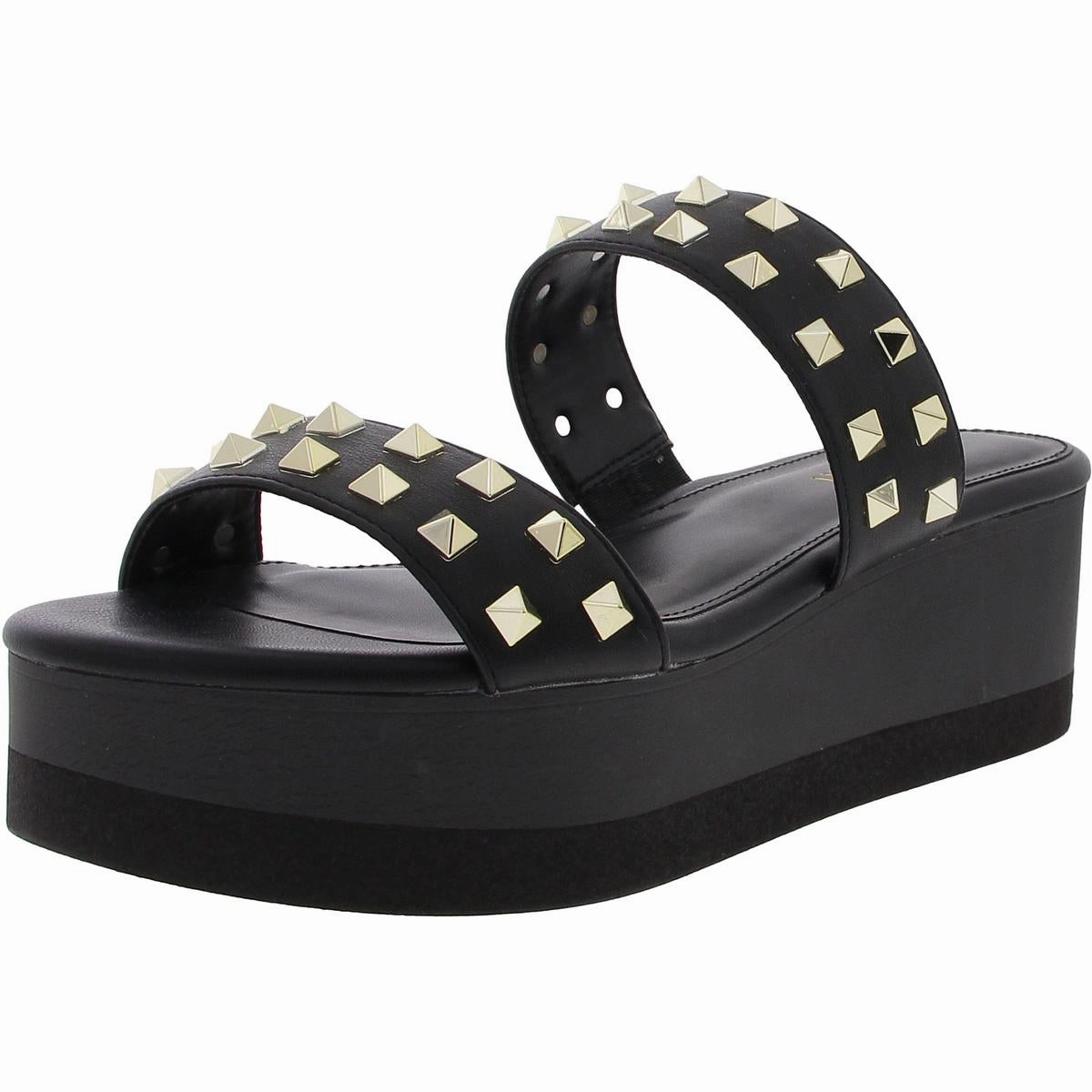 Everett Womens Studded Faux Leather Platform Sandals