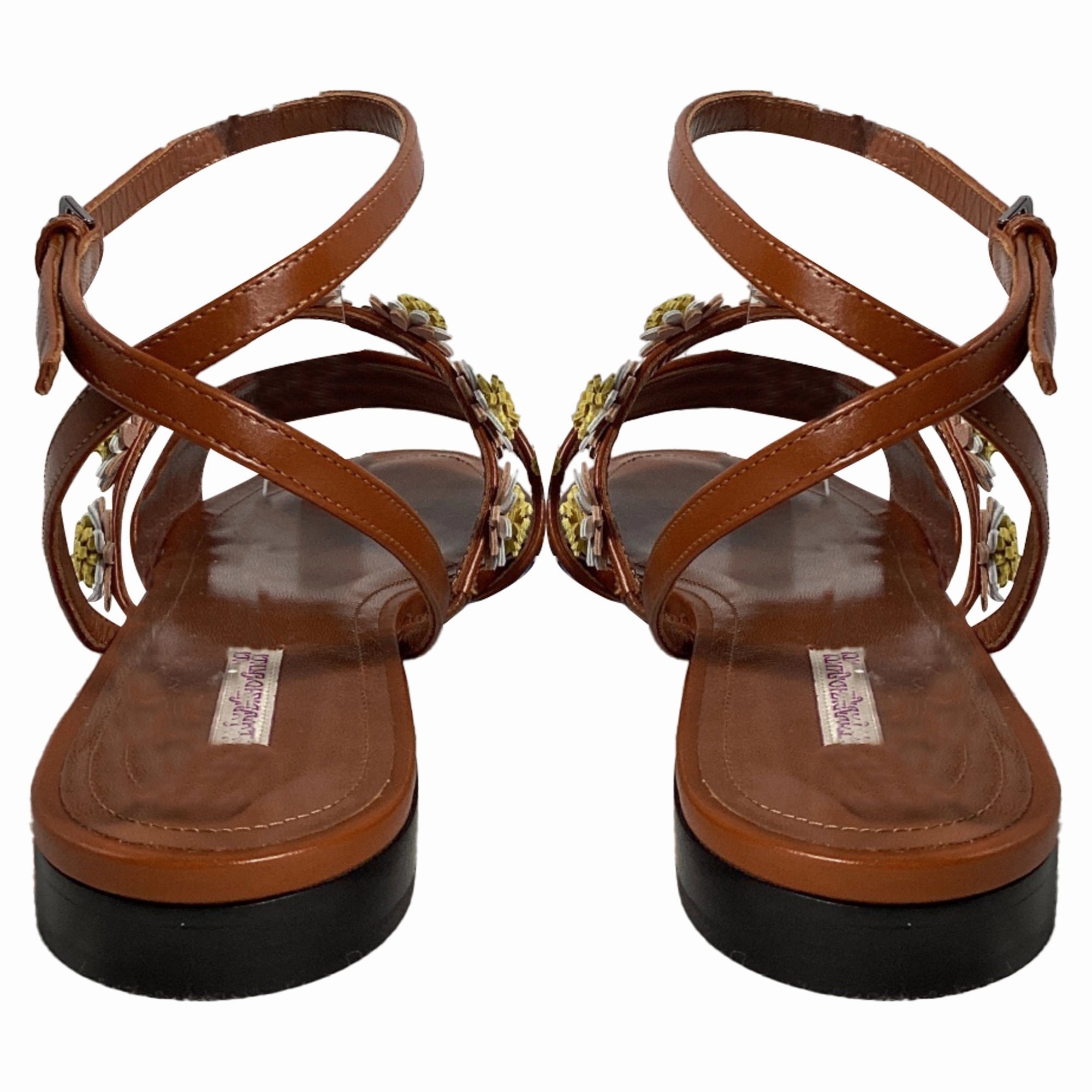 Fabrizio Viti Bea Floral-Appliqu Gingham Sandals in Blue Leather