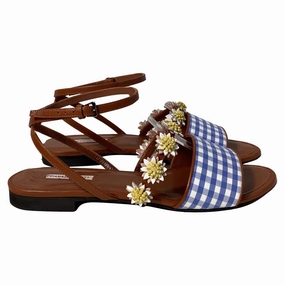 Fabrizio Viti Bea Floral-Appliqu Gingham Sandals in Blue Leather Promo Womens Sandals with style