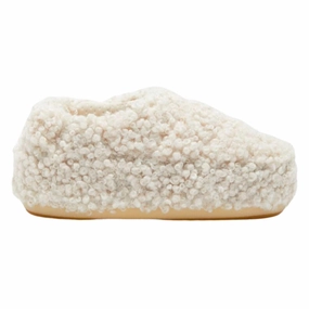 Faux-Fur Curly Slippers In Cream Womens Slippers at low price