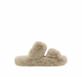 Faux Fur Slippers In Tan Cozy Womens Slippers discount