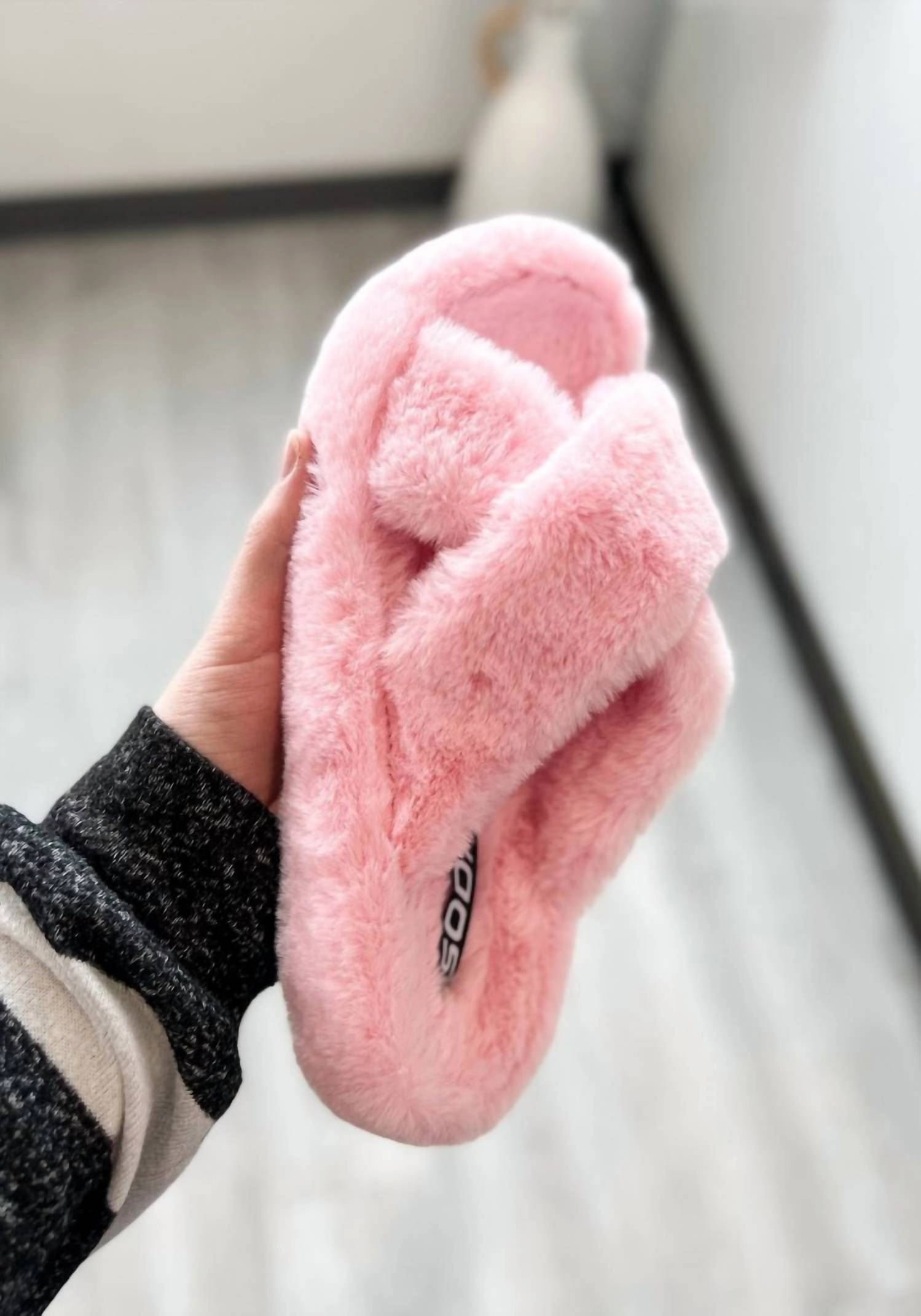 Favorite Fuzzy Slippers In Pink Womens Slippers at low price