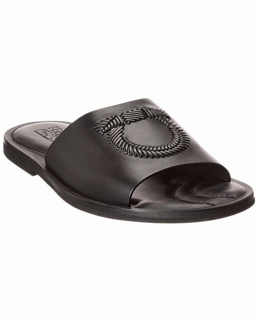 Ferragamo Lionel Leather Slide Mens Sandals outlet deals