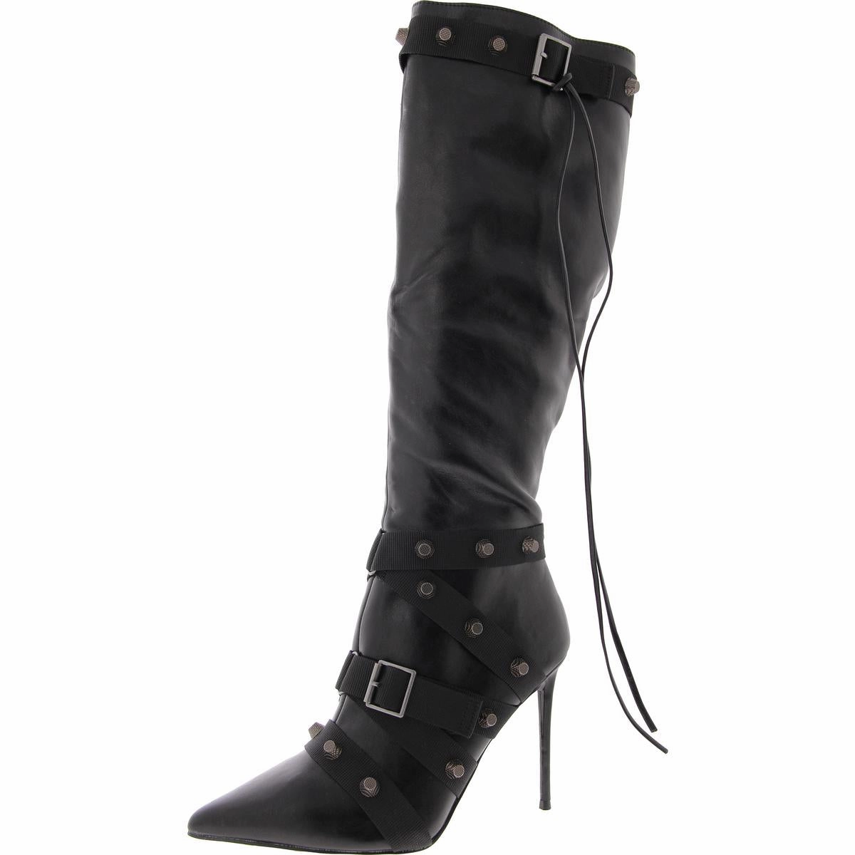 Fink Womens Faux Leather Embellished Knee-High Boots