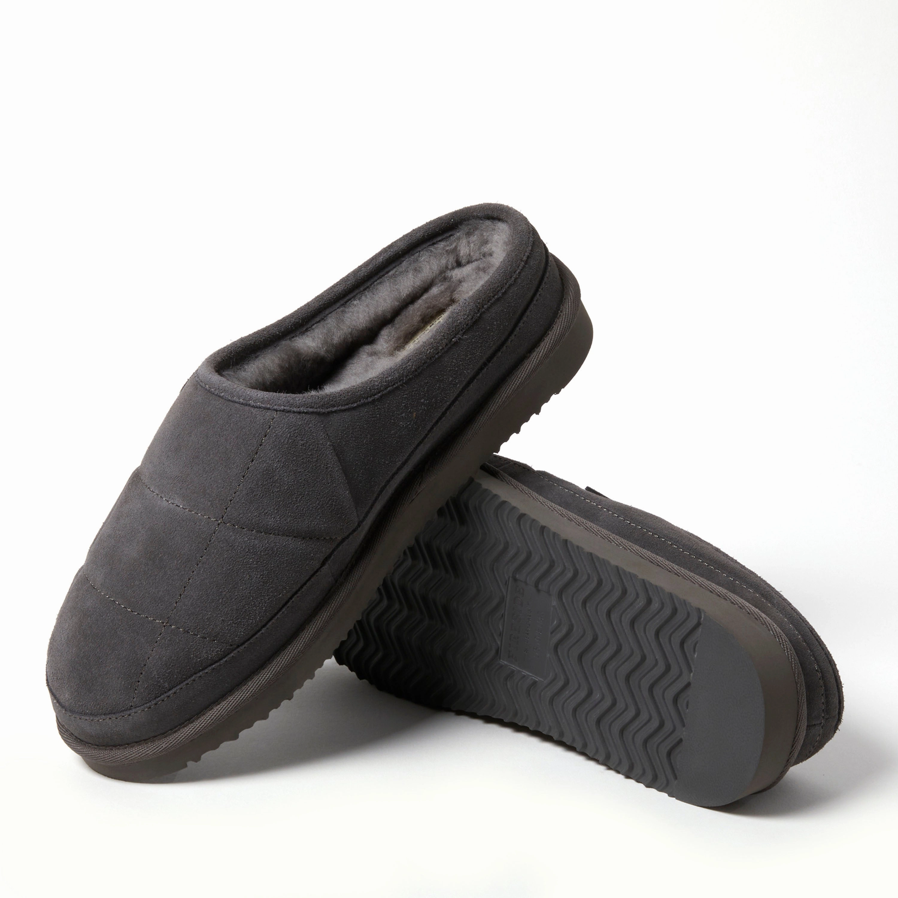 Fireside by Dearfoams Men's Grafton Quilted Genuine Shearling Clog Slipper