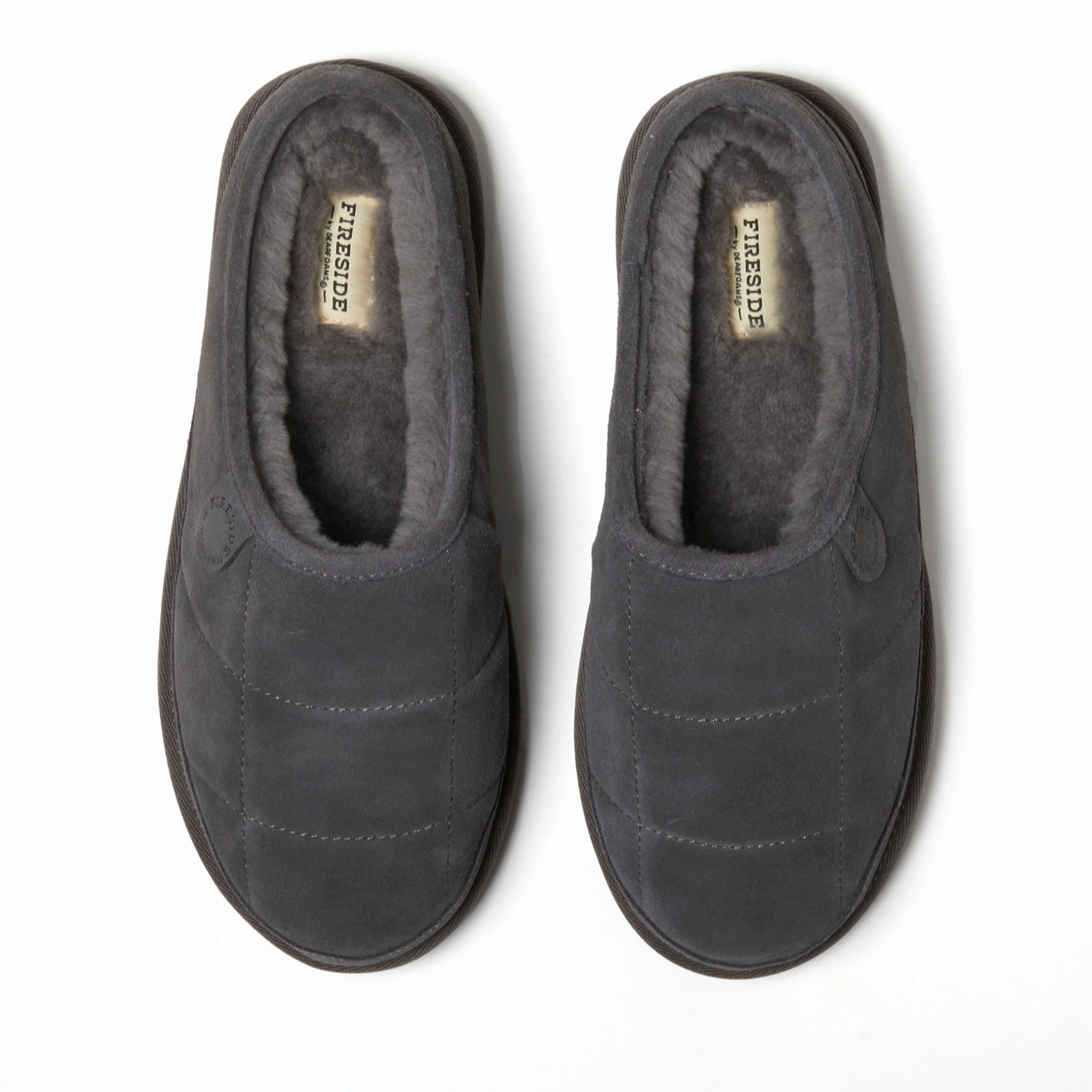 Fireside by Dearfoams Men's Grafton Quilted Genuine Shearling Clog Slipper