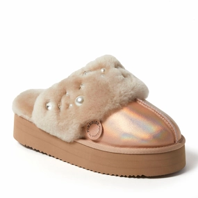 Fireside by Dearfoams Women's Ballina Genuine Shearling Platform Scuff Slipper Cozy Womens Slippers discount