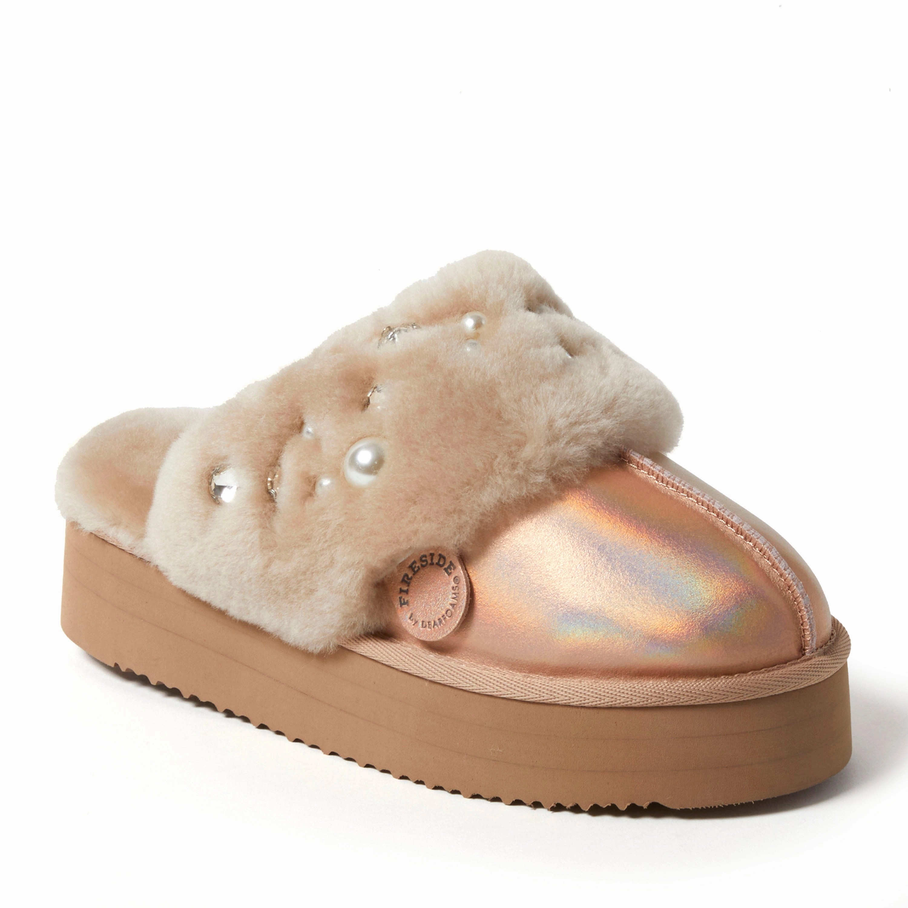 Fireside by Dearfoams Women's Ballina Genuine Shearling Platform Scuff Slipper Cozy Womens Slippers discount