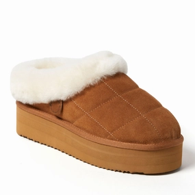 Fireside by Dearfoams Women's Bendigo Genuine Shearling Quilted Platform Clog Womens Slippers at low price