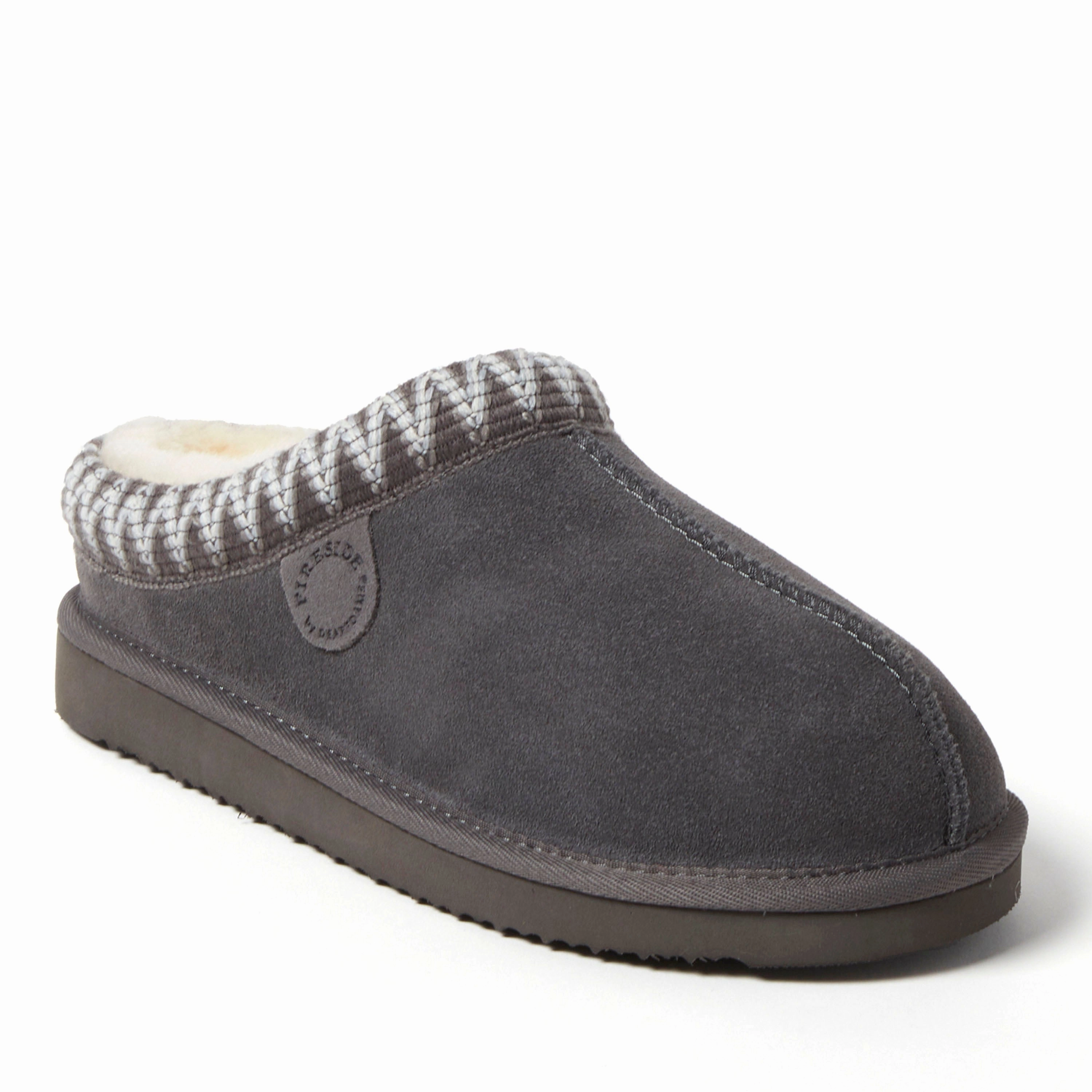 Fireside by Dearfoams Women's Greta Genuine Shearling Clog Slipper with Taping