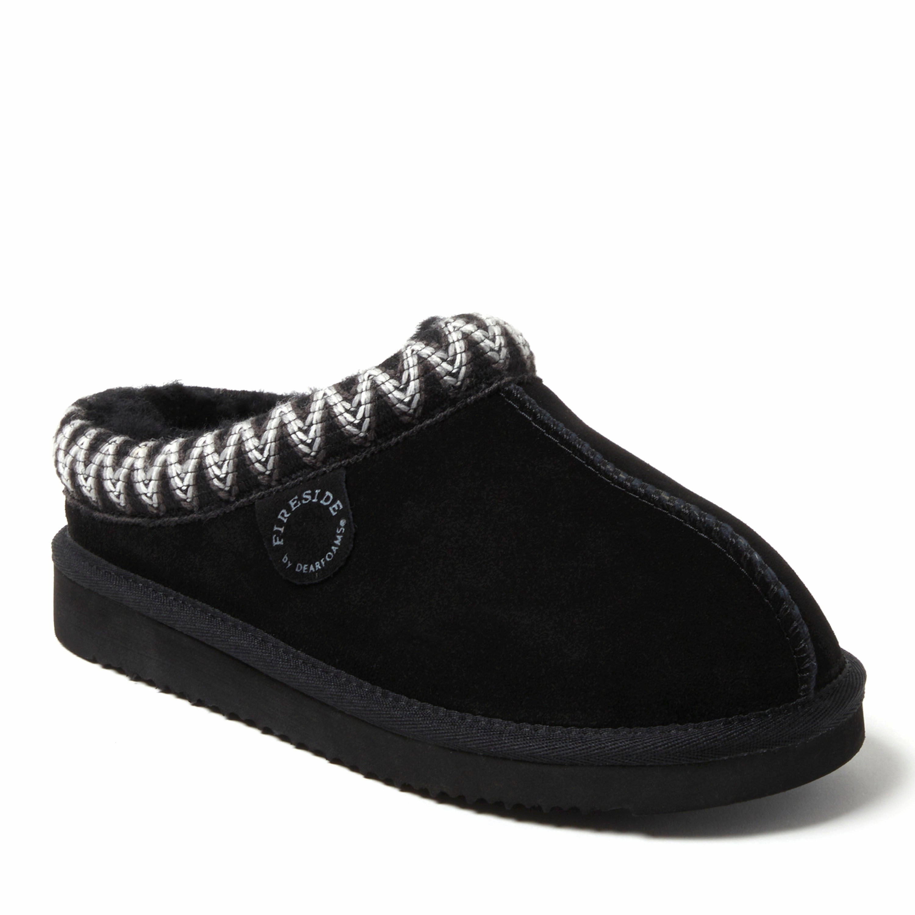 Fireside by Dearfoams Women's Greta Genuine Shearling Clog Slipper with Taping