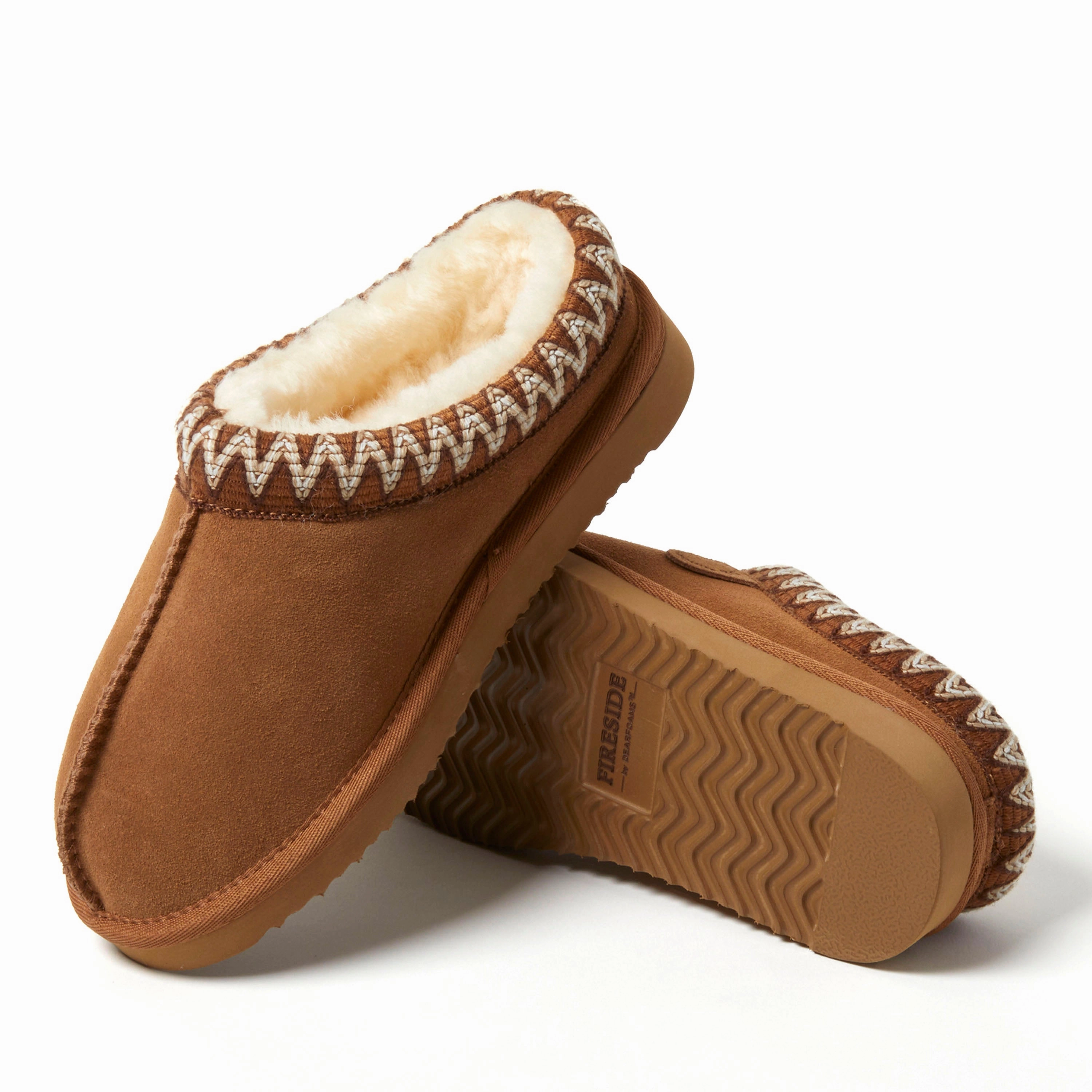 Fireside by Dearfoams Women's Greta Genuine Shearling Clog Slipper with Taping