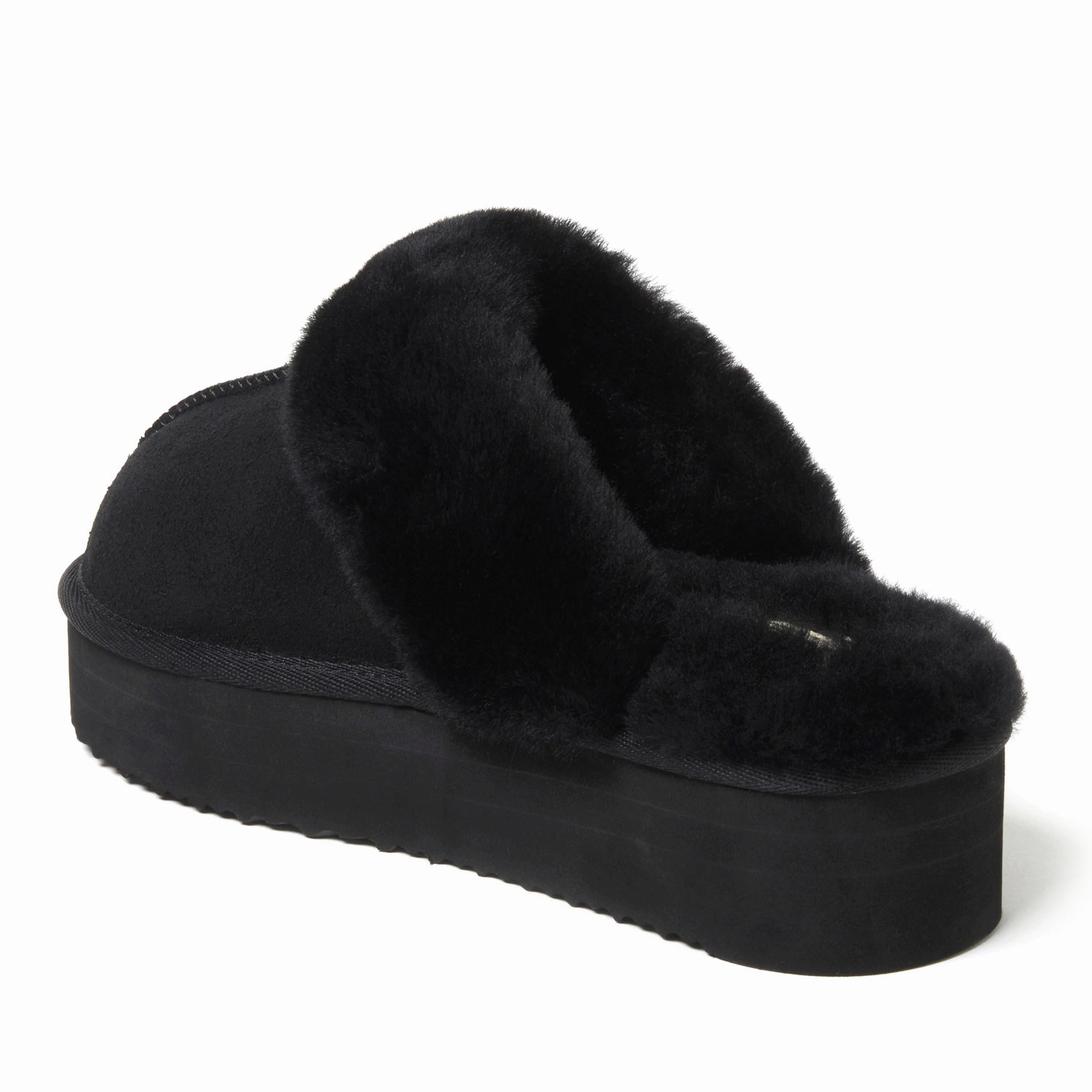 Fireside by Dearfoams Women's Melton Genuine Shearling Platform Scuff Slipper